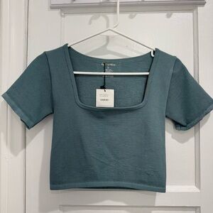 By Together Teal Ribbed Crop Top